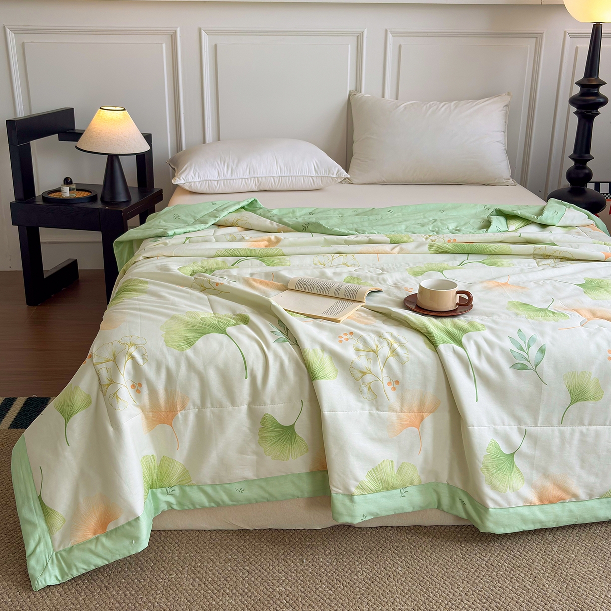 91家纺网 家纺一手货源 找家纺 宜梦家居 （全网最低价）2026新款亲肤新疆棉印花夏被系列 青绿银叶