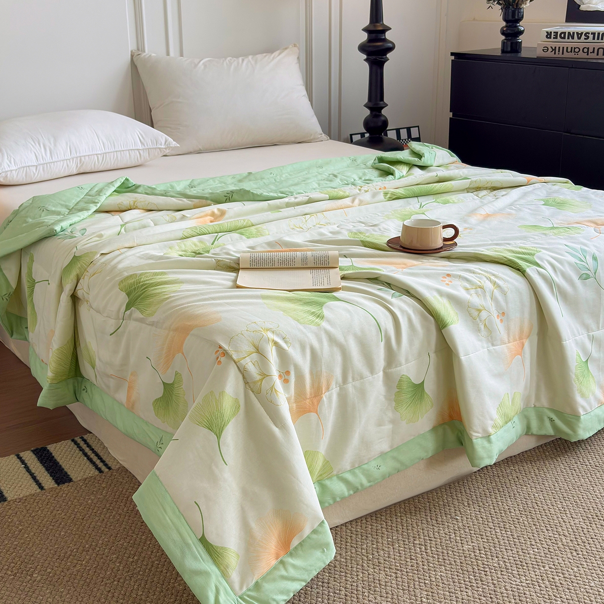 91家纺网 家纺一手货源 找家纺 宜梦家居 （全网最低价）2026新款亲肤新疆棉印花夏被系列 青绿银叶