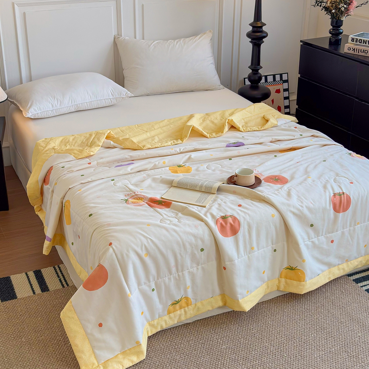 91家纺网 家纺一手货源 找家纺 宜梦家居 （全网最低价）2026新款亲肤新疆棉印花夏被系列 幸运番茄