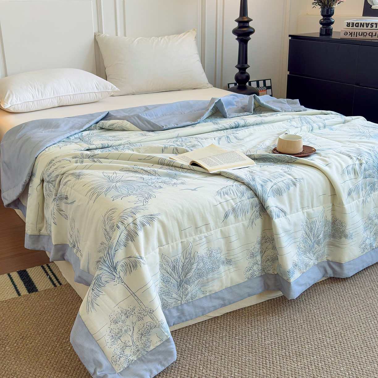 91家纺网 家纺一手货源 找家纺 宜梦家居 （全网最低价）2026新款亲肤新疆棉印花夏被系列 北海树影