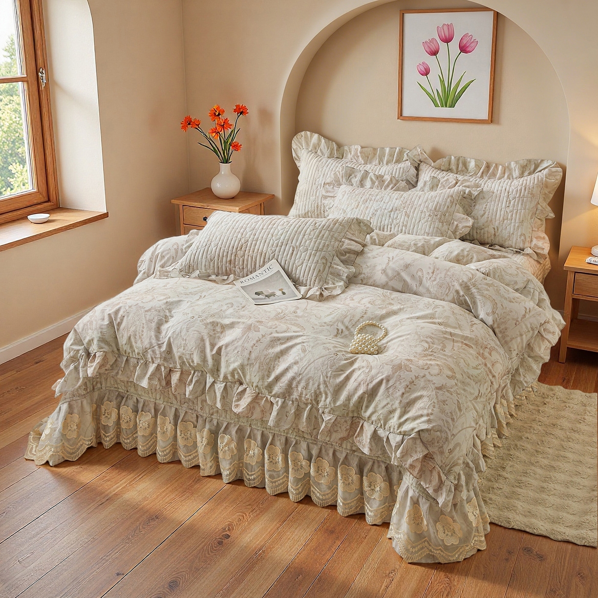 91家纺网 家纺一手货源 找家纺 宜凡家纺 2026新款全棉数码印花床盖②号系列四件套 禾暮