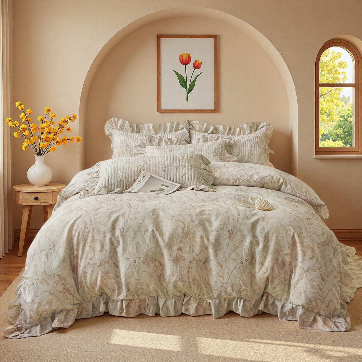 91家纺网 家纺一手货源 找家纺 宜凡家纺 2026新款全棉数码印花床盖②号系列四件套 禾暮