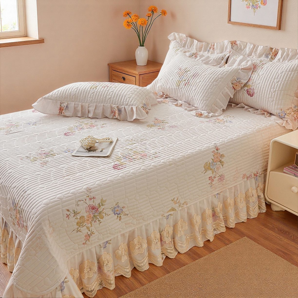 91家纺网 家纺一手货源 找家纺 宜凡家纺 2026新款全棉数码印花床盖②号系列四件套 澜晚