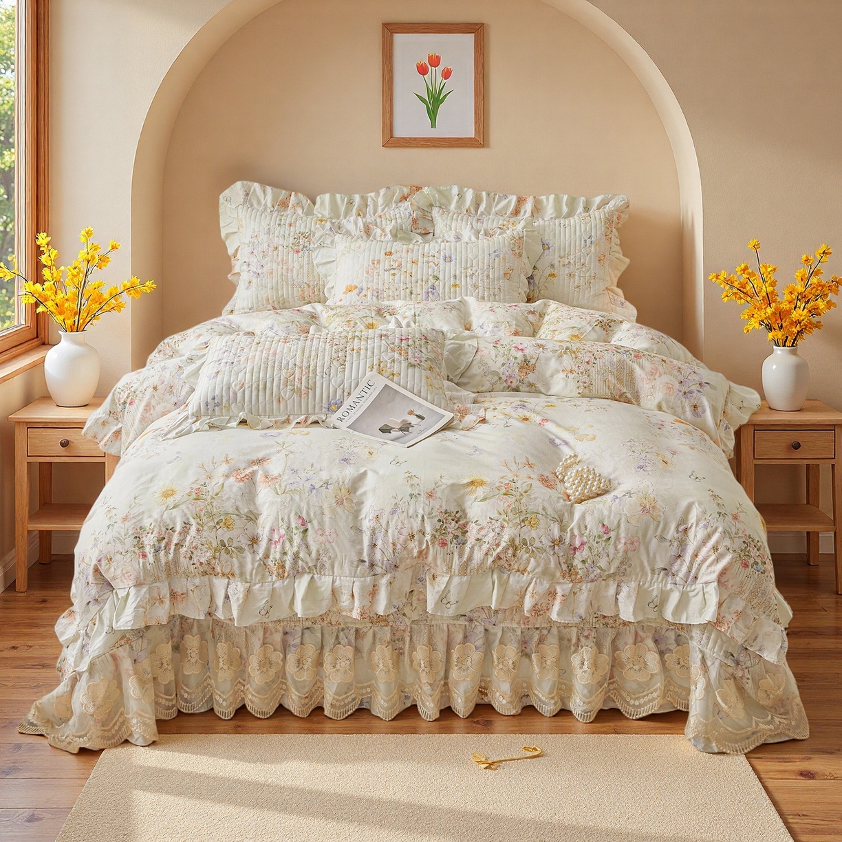 91家纺网 家纺一手货源 找家纺 宜凡家纺 2026新款全棉数码印花床盖②号系列三件套 春旭