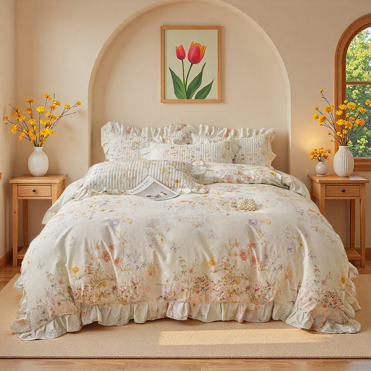 91家纺网 家纺一手货源 找家纺 宜凡家纺 2026新款全棉数码印花床盖②号系列三件套 春旭