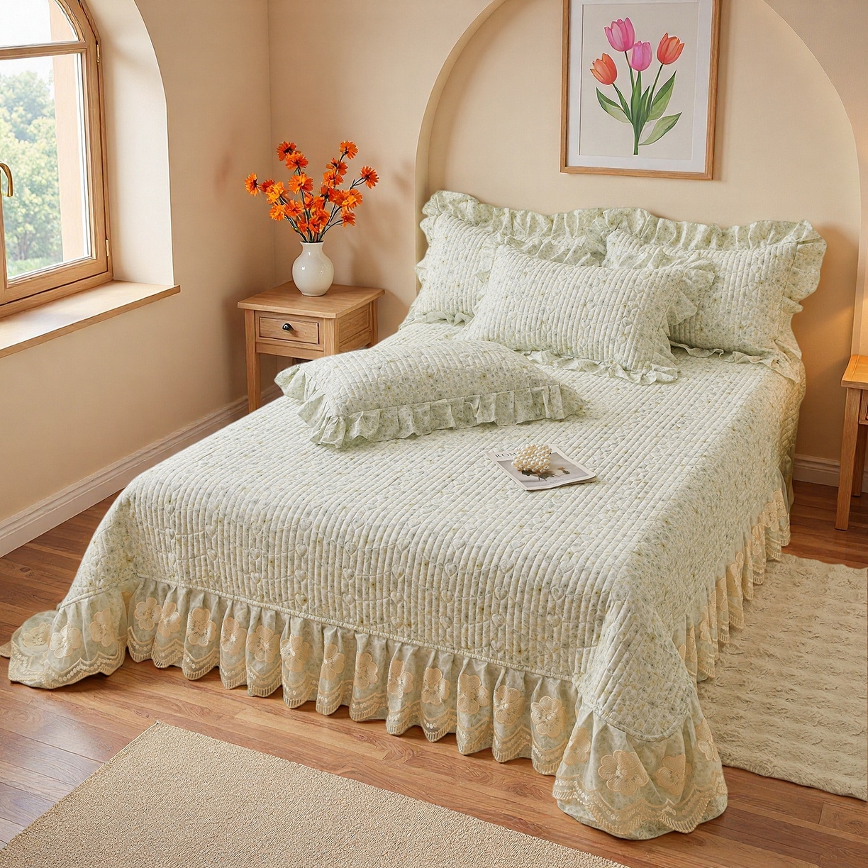 91家纺网 家纺一手货源 找家纺 宜凡家纺 2026新款全棉数码印花床盖②号系列四件套 茜野