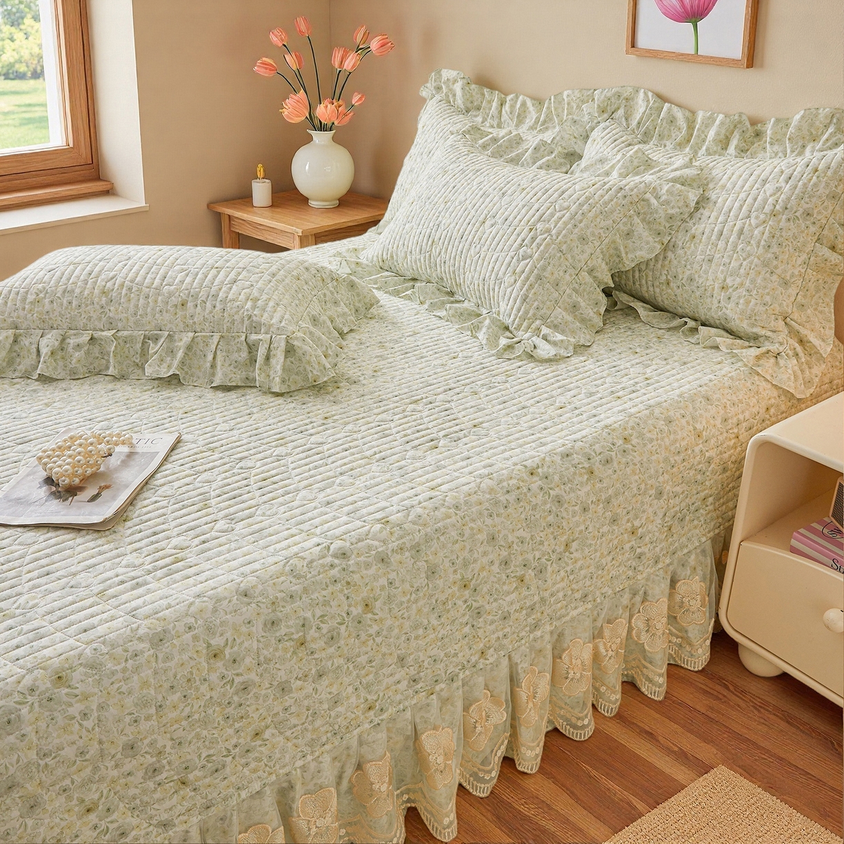 91家纺网 家纺一手货源 找家纺 宜凡家纺 2026新款全棉数码印花床盖②号系列四件套 茜野