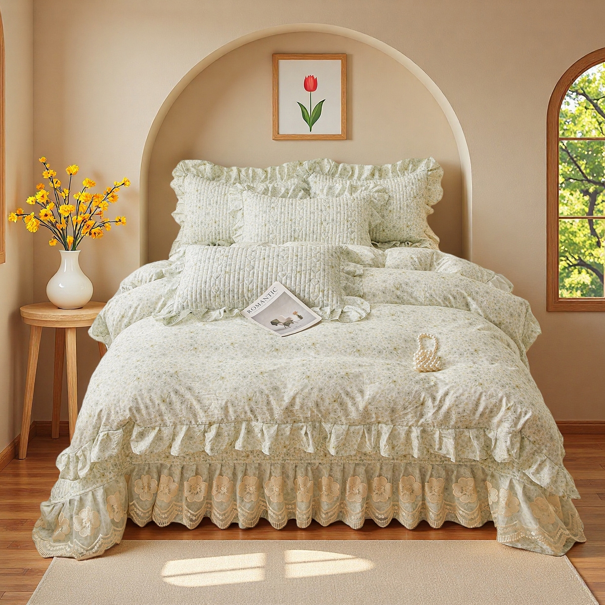 91家纺网 家纺一手货源 找家纺 宜凡家纺 2026新款全棉数码印花床盖②号系列四件套 茜野