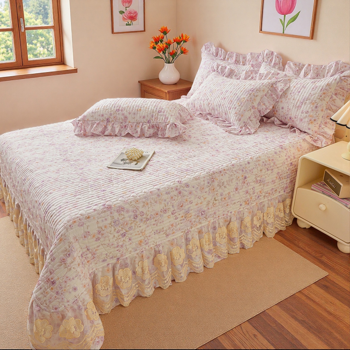 91家纺网 家纺一手货源 找家纺 宜凡家纺 2026新款全棉数码印花床盖②号系列四件套 恬静