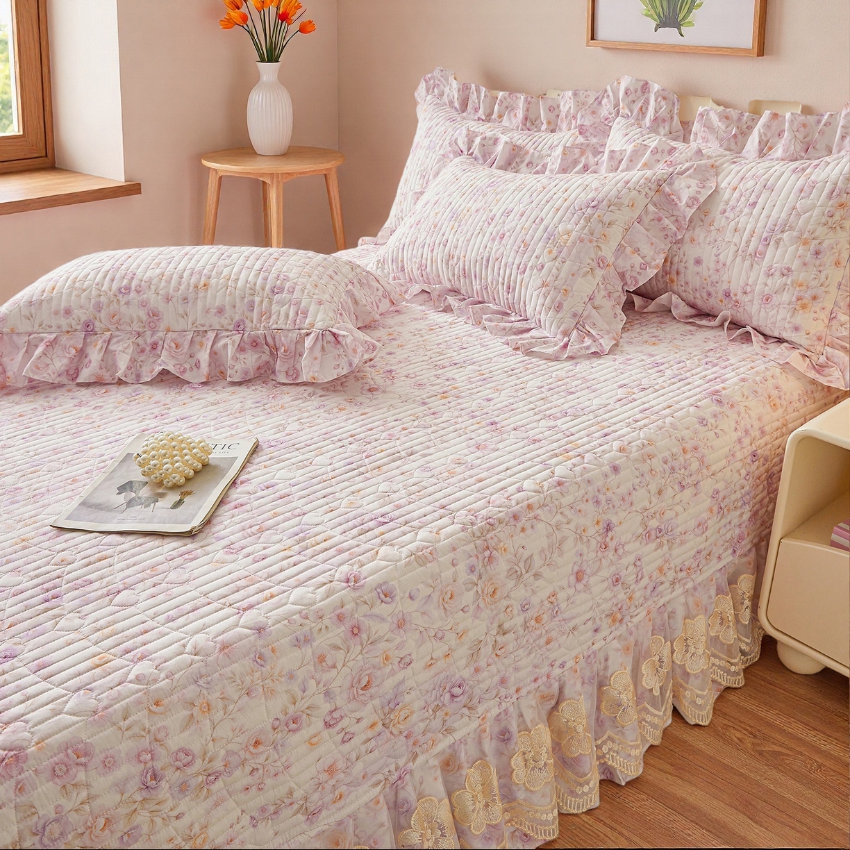 91家纺网 家纺一手货源 找家纺 宜凡家纺 2026新款全棉数码印花床盖②号系列四件套 恬静