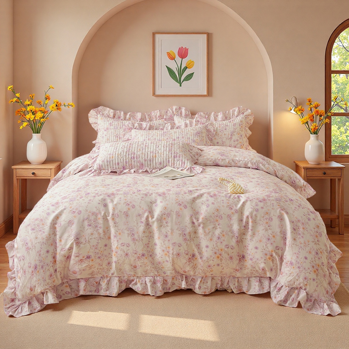 91家纺网 家纺一手货源 找家纺 宜凡家纺 2026新款全棉数码印花床盖②号系列四件套 恬静