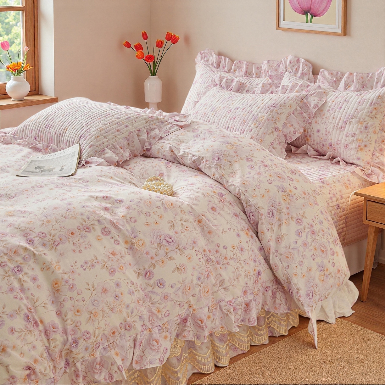 91家纺网 家纺一手货源 找家纺 宜凡家纺 2026新款全棉数码印花床盖②号系列四件套 恬静