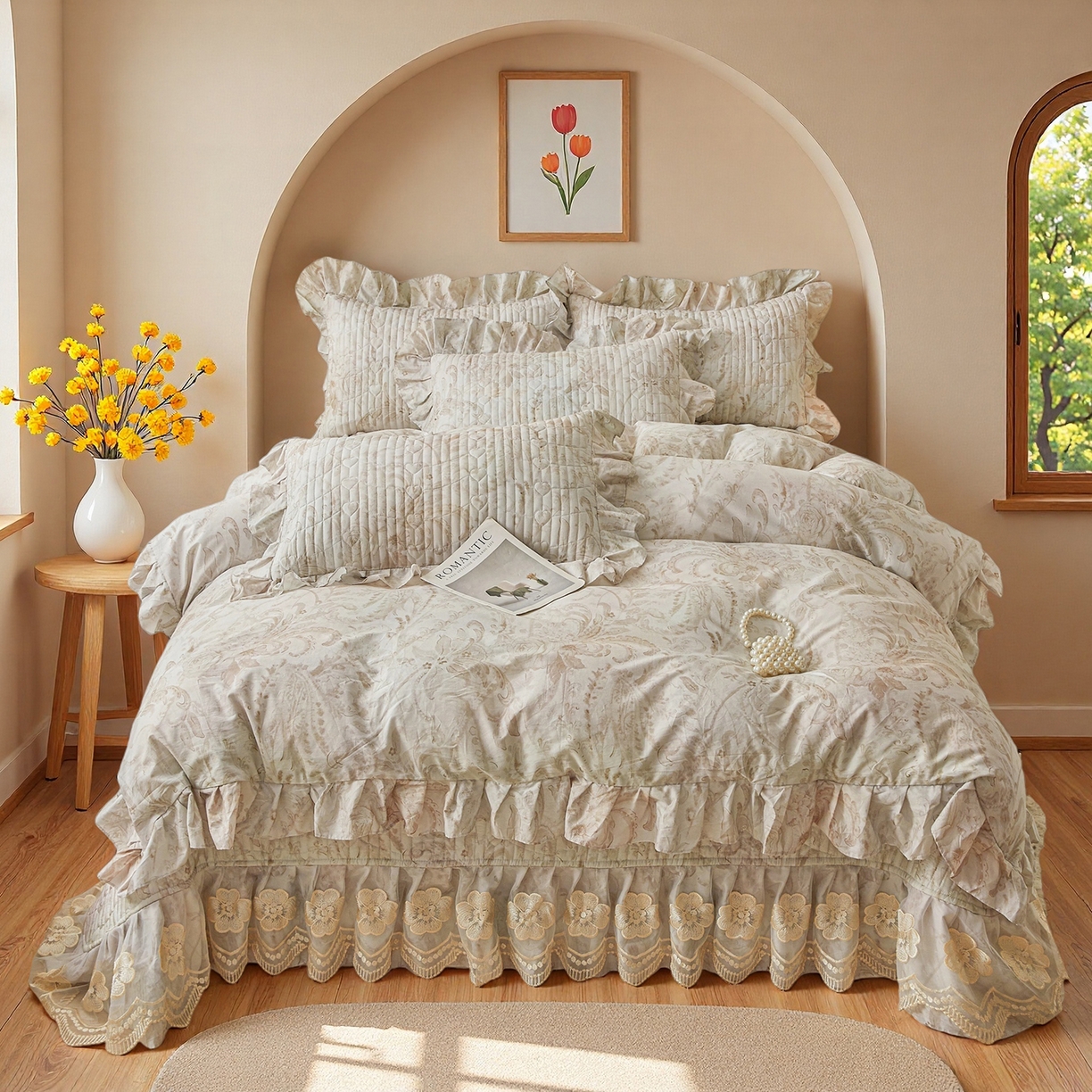 91家纺网 家纺一手货源 找家纺 宜凡家纺 2026新款全棉数码印花床盖②号系列三件套 禾暮