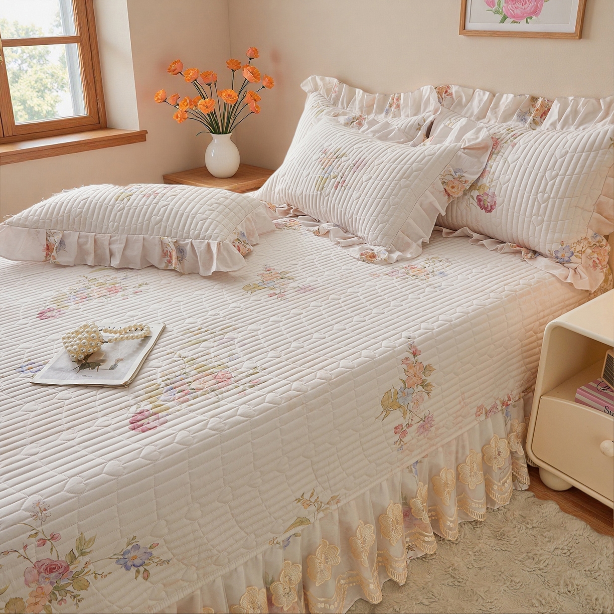 91家纺网 家纺一手货源 找家纺 宜凡家纺 2026新款全棉数码印花床盖②号系列三件套 澜晚