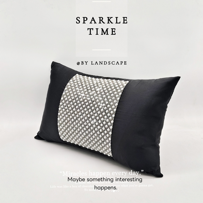 91家纺网 家纺一手货源 找家纺 澜屿 2026新款珍珠镶钻抱枕装饰枕腰枕枕芯-半璇 半璇黑