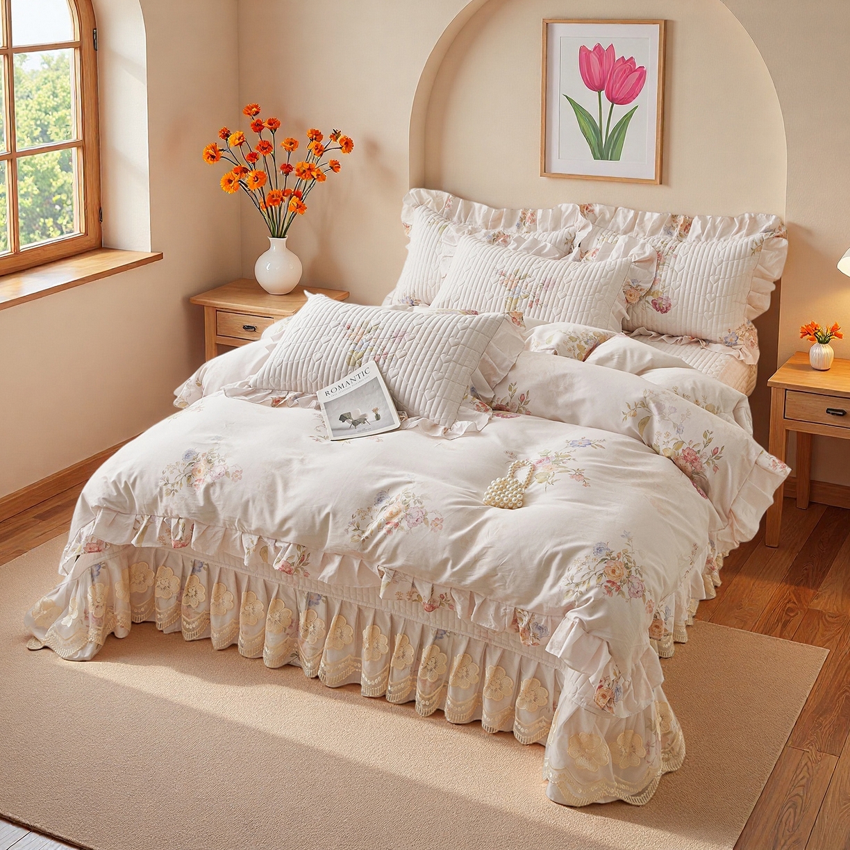 91家纺网 家纺一手货源 找家纺 宜凡家纺 2026新款全棉数码印花床盖②号系列三件套 澜晚