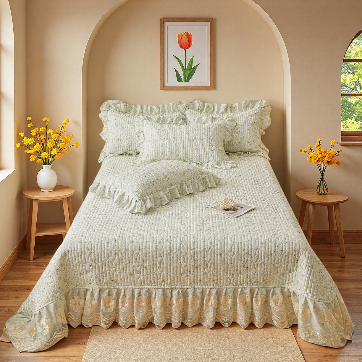 91家纺网 家纺一手货源 找家纺 宜凡家纺 2026新款全棉数码印花床盖②号系列三件套 茜野