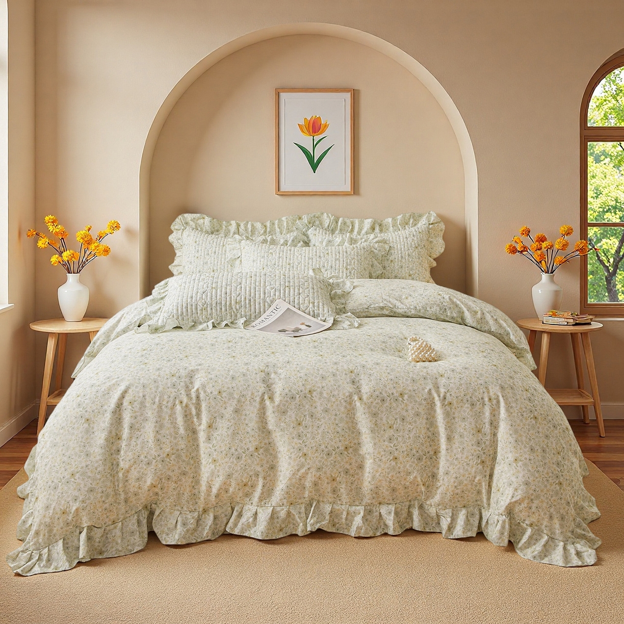 91家纺网 家纺一手货源 找家纺 宜凡家纺 2026新款全棉数码印花床盖②号系列三件套 茜野