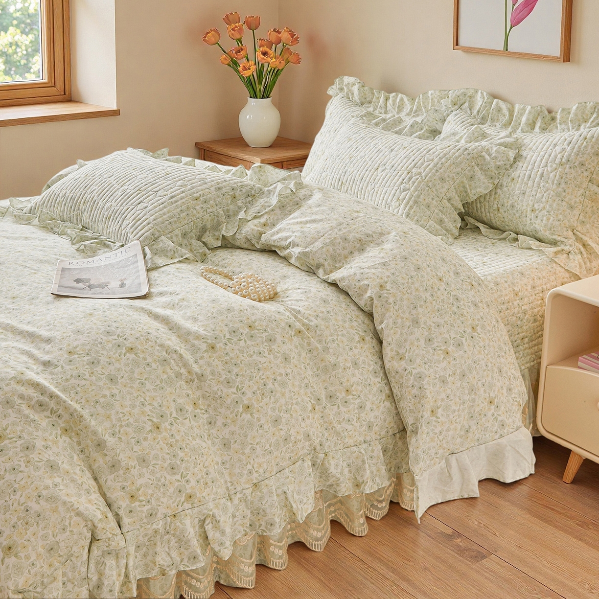 91家纺网 家纺一手货源 找家纺 宜凡家纺 2026新款全棉数码印花床盖②号系列三件套 茜野