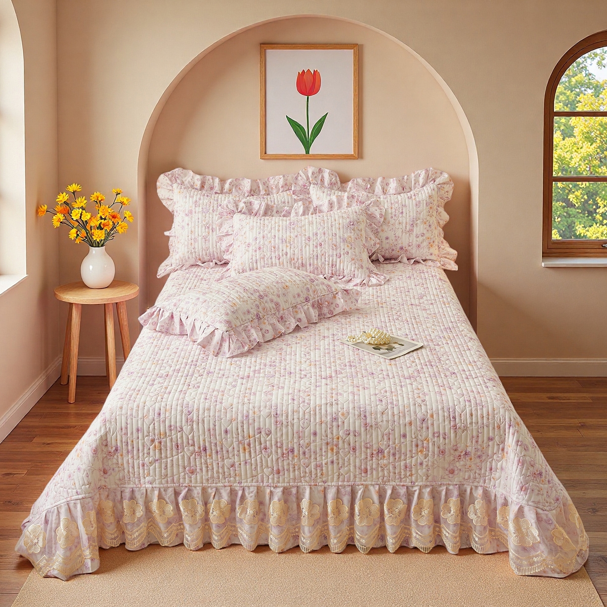 91家纺网 家纺一手货源 找家纺 宜凡家纺 2026新款全棉数码印花床盖②号系列三件套 恬静