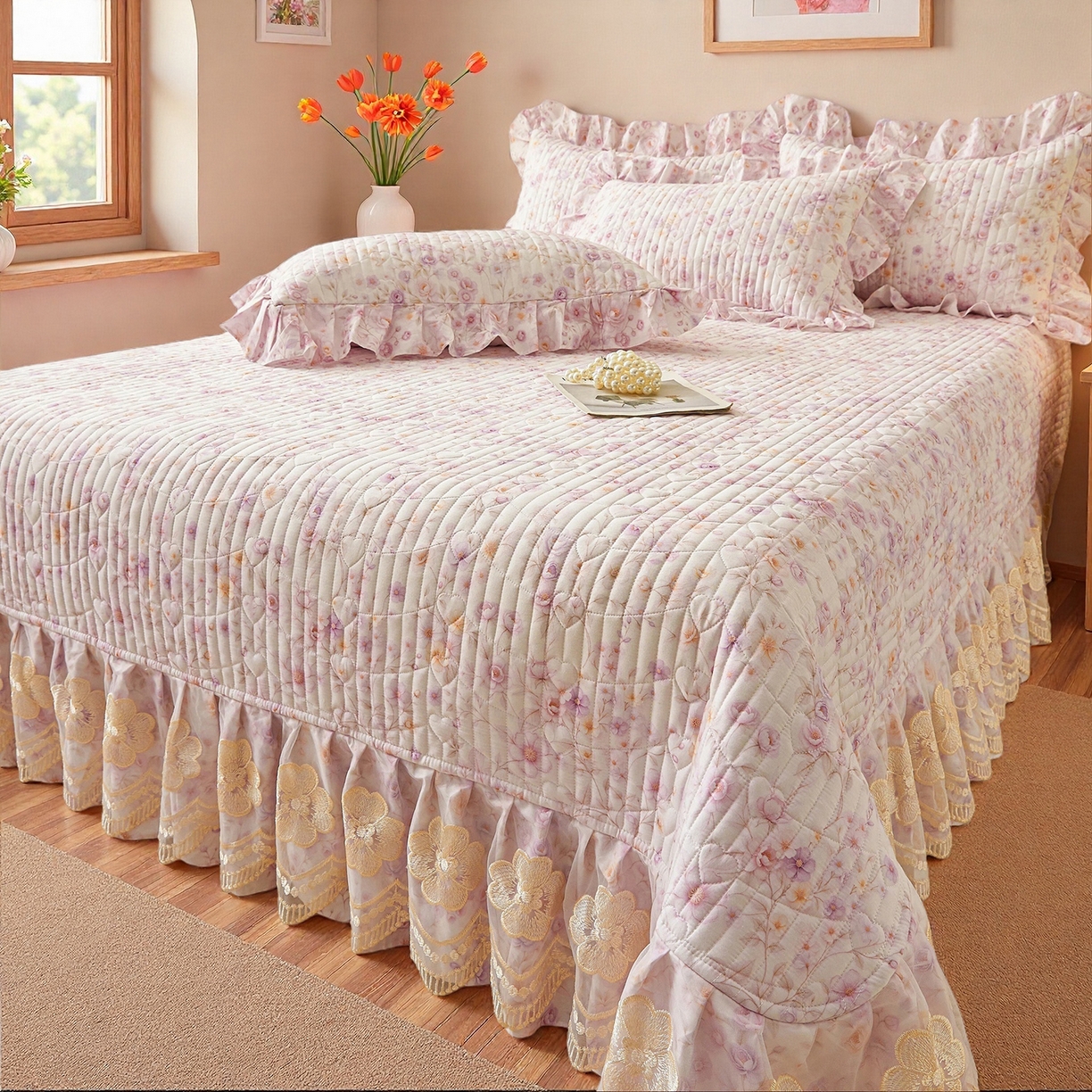 91家纺网 家纺一手货源 找家纺 宜凡家纺 2026新款全棉数码印花床盖②号系列三件套 恬静