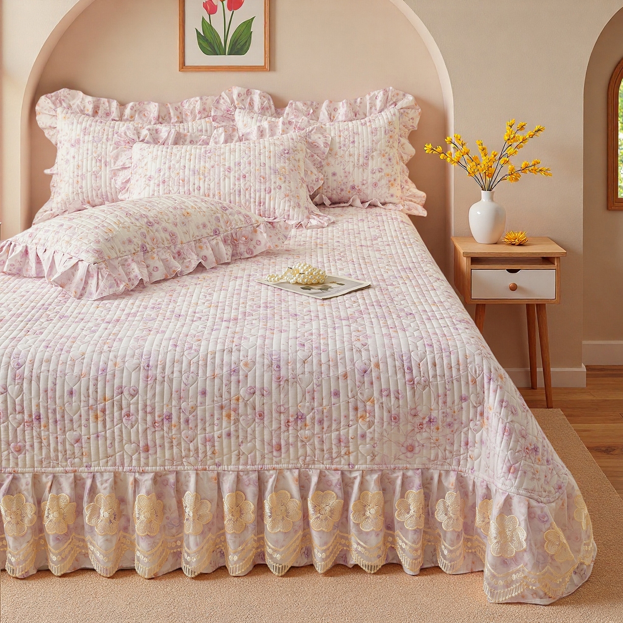 91家纺网 家纺一手货源 找家纺 宜凡家纺 2026新款全棉数码印花床盖②号系列三件套 恬静