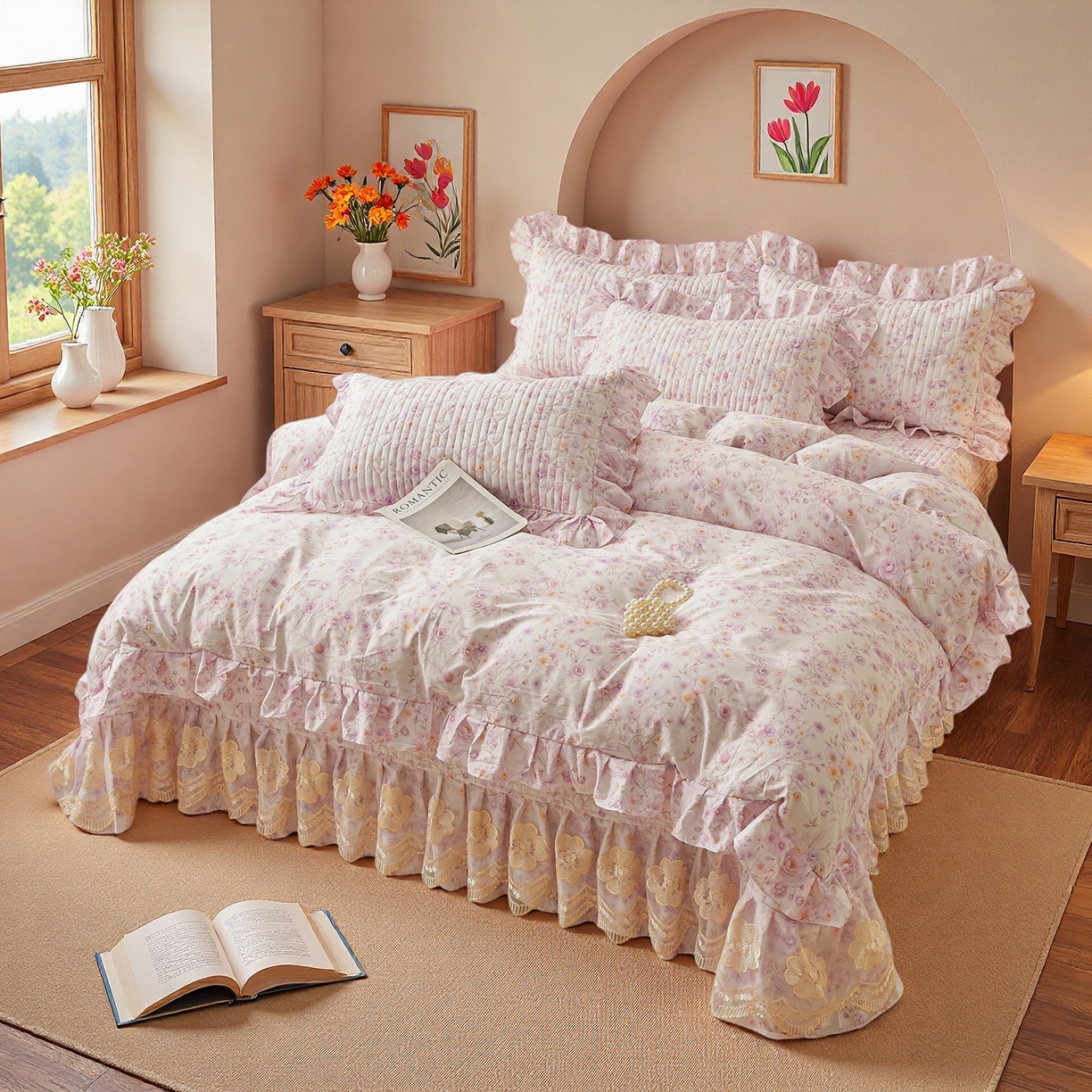 91家纺网 家纺一手货源 找家纺 宜凡家纺 2026新款全棉数码印花床盖②号系列三件套 恬静