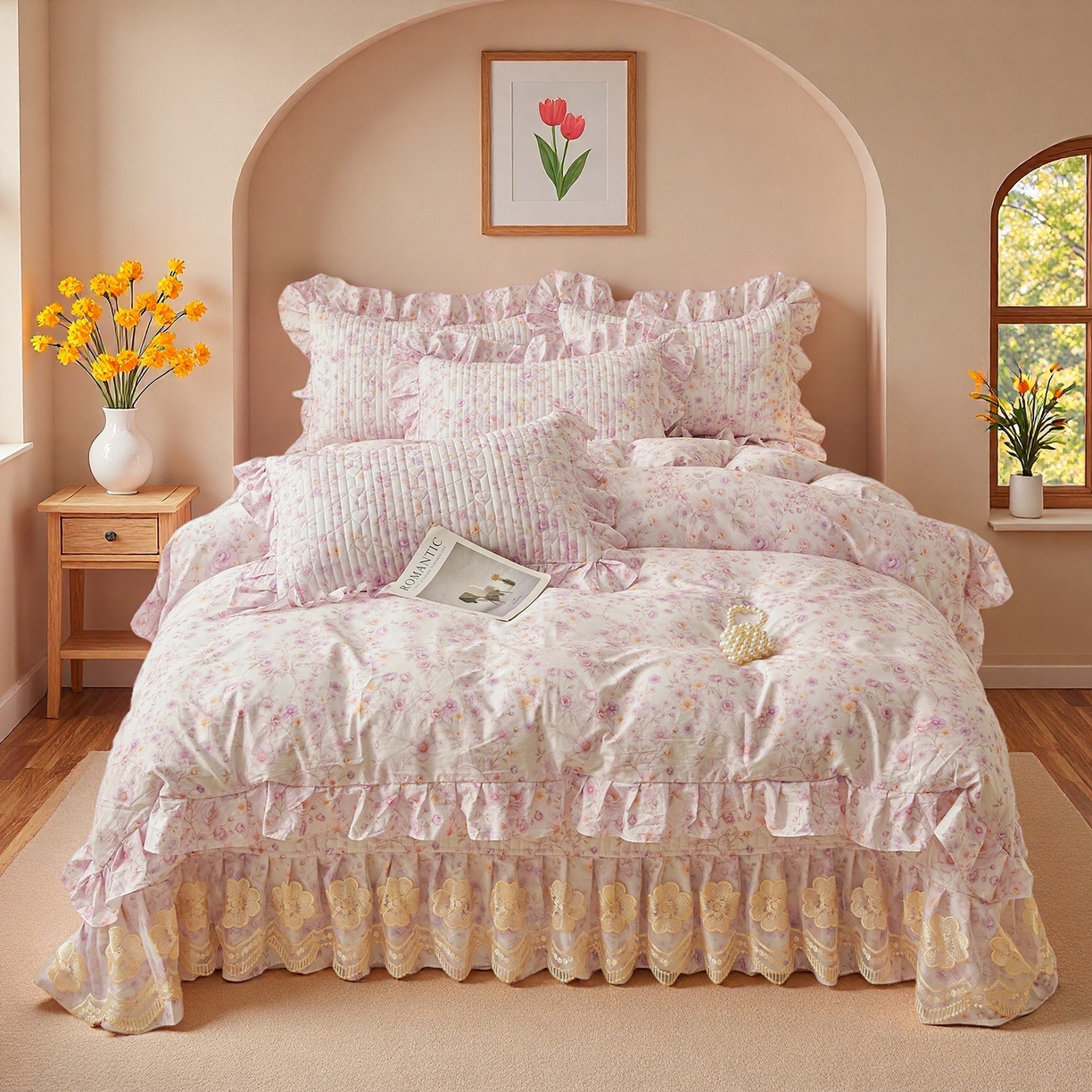 91家纺网 家纺一手货源 找家纺 宜凡家纺 2026新款全棉数码印花床盖②号系列三件套 恬静