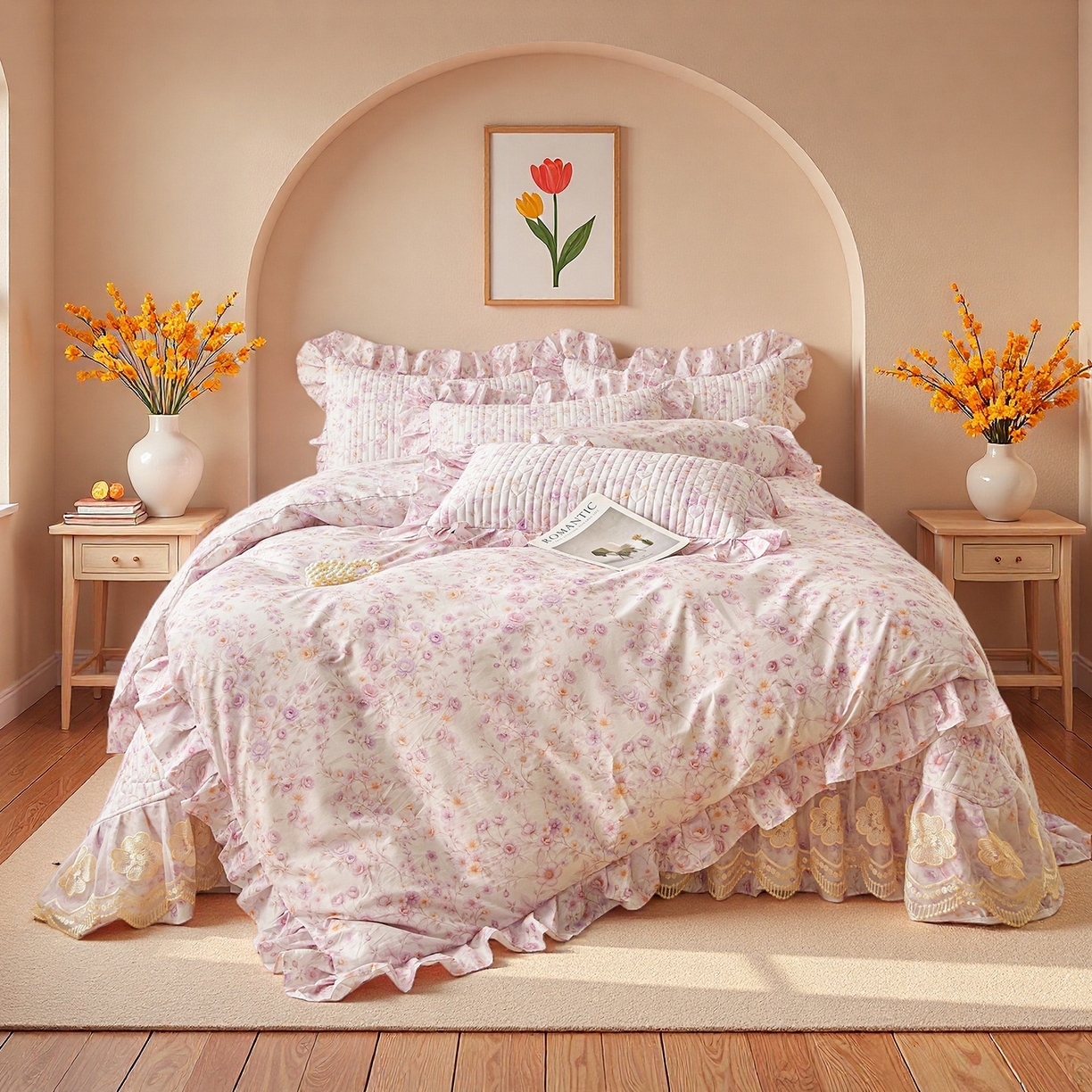 91家纺网 家纺一手货源 找家纺 宜凡家纺 2026新款全棉数码印花床盖②号系列三件套 恬静