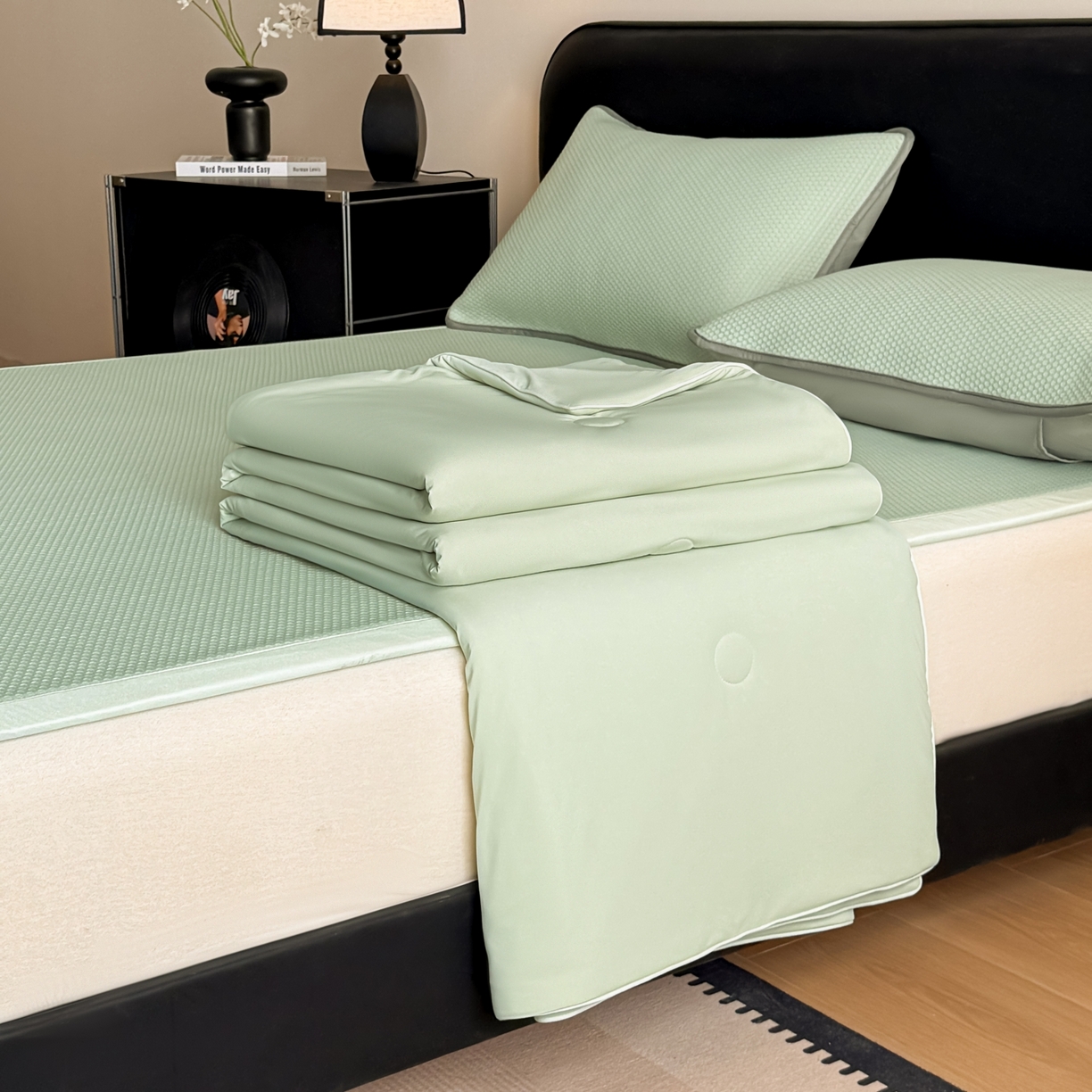 91家纺网 家纺一手货源 找家纺 （总）欧邦 2026新款PE中分子提花冰豆豆床笠凉席