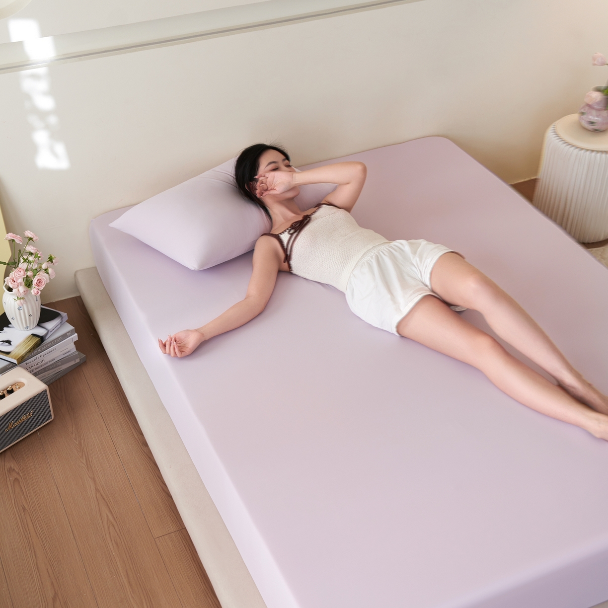 91家纺网 家纺一手货源 找家纺 （总）亿梵家居 2026新款A类锦氨凉感床笠某姆同款冰皮纯色床笠全包围三件套