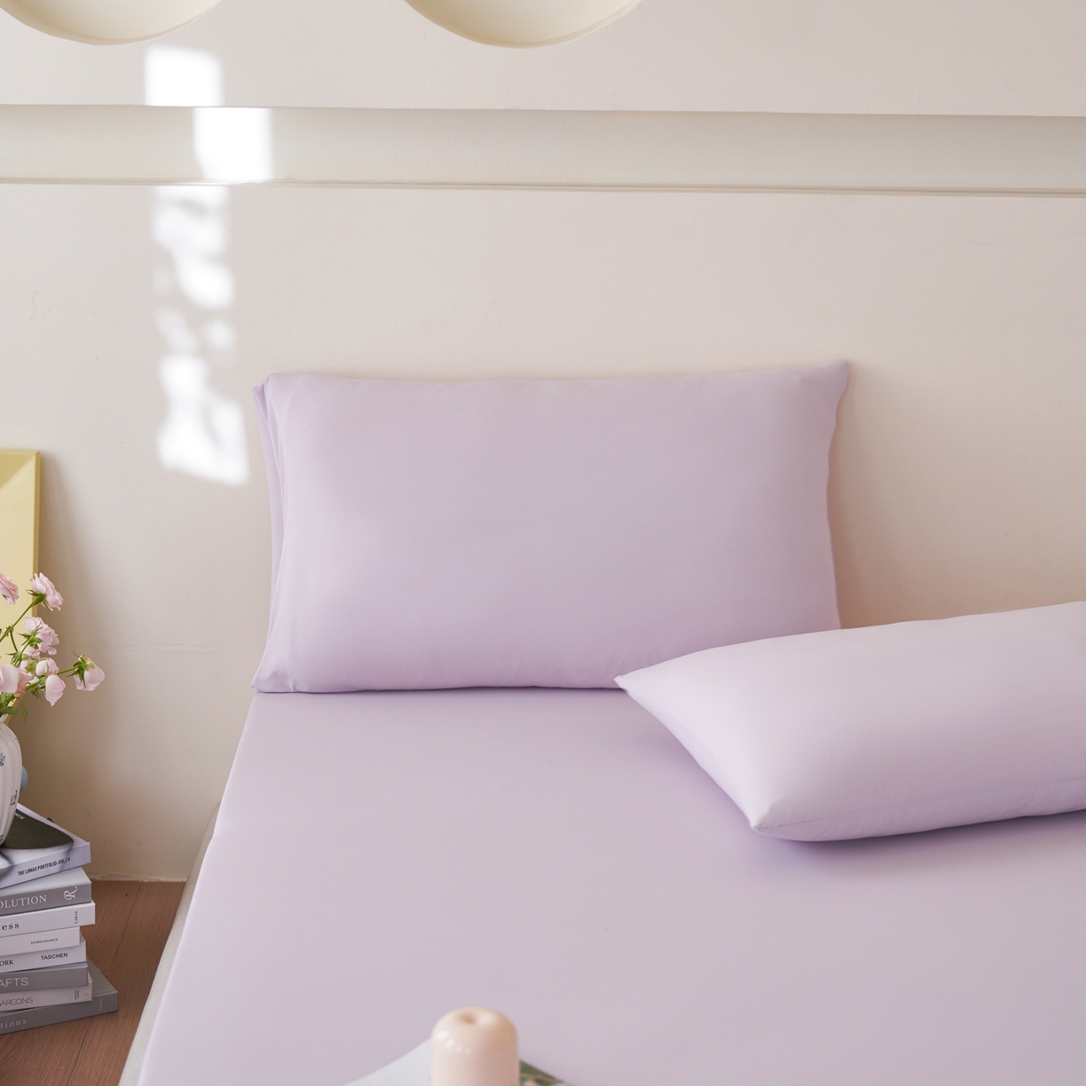 91家纺网 家纺一手货源 找家纺 亿梵家居 2026新款A类锦氨凉感床笠某姆同款冰皮纯色床笠全包围三件套 梦幻紫