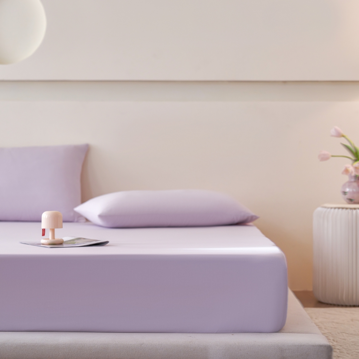 91家纺网 家纺一手货源 找家纺 亿梵家居 2026新款A类锦氨凉感床笠某姆同款冰皮纯色床笠全包围三件套 梦幻紫