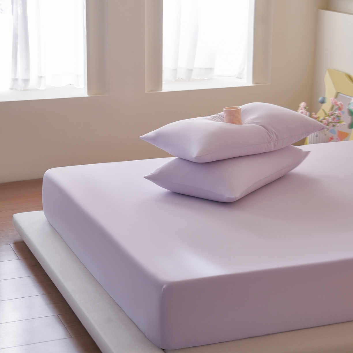 91家纺网 家纺一手货源 找家纺 亿梵家居 2026新款A类锦氨凉感床笠某姆同款冰皮纯色床笠全包围三件套 梦幻紫