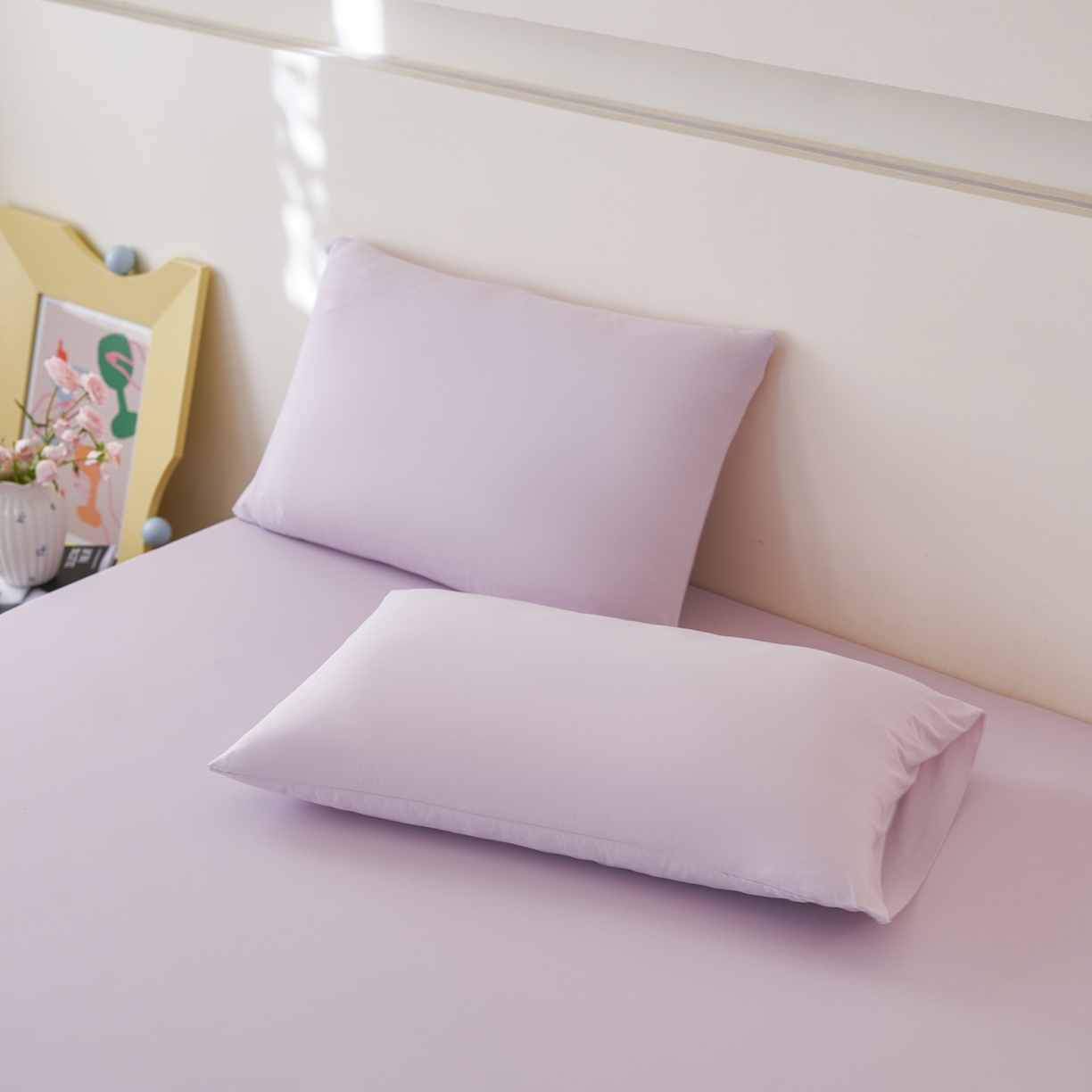 91家纺网 家纺一手货源 找家纺 亿梵家居 2026新款A类锦氨凉感床笠某姆同款冰皮纯色床笠全包围三件套 梦幻紫