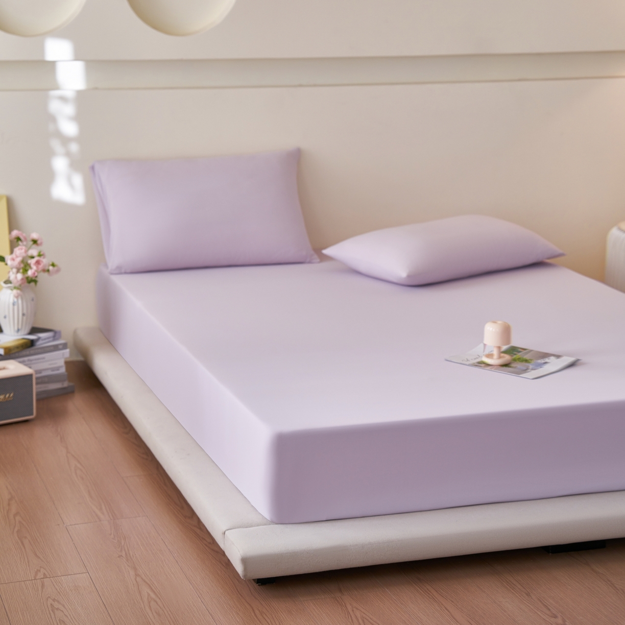 91家纺网 家纺一手货源 找家纺 亿梵家居 2026新款A类锦氨凉感床笠某姆同款冰皮纯色床笠全包围三件套 梦幻紫