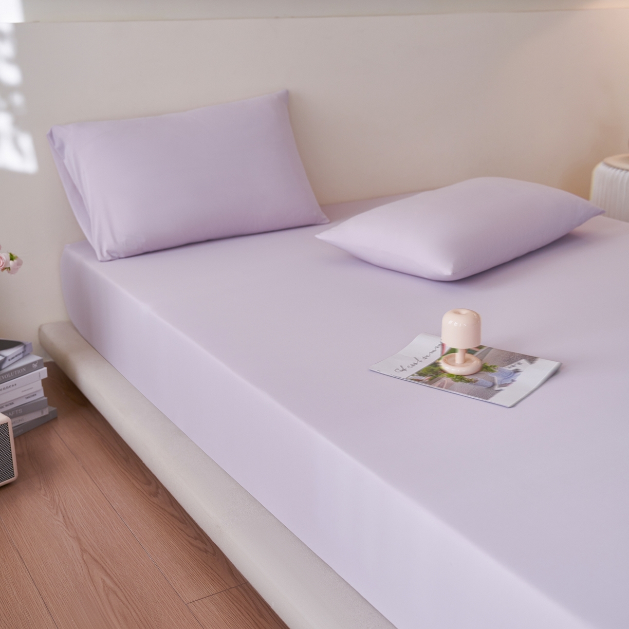 91家纺网 家纺一手货源 找家纺 亿梵家居 2026新款A类锦氨凉感床笠某姆同款冰皮纯色床笠全包围三件套 梦幻紫