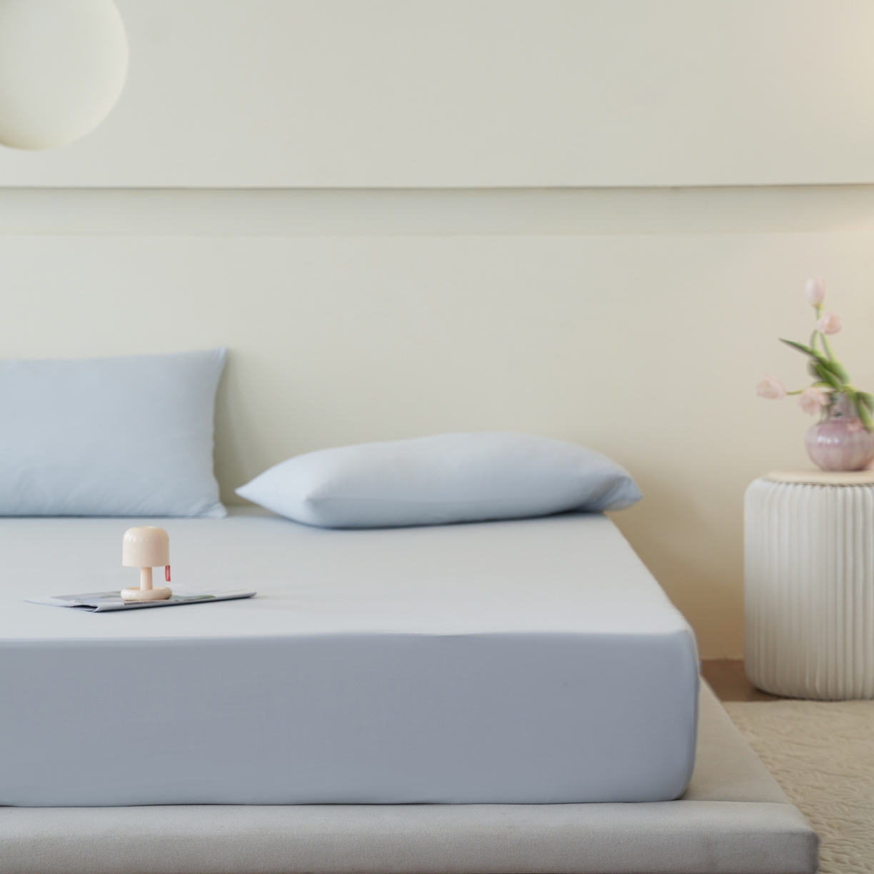 91家纺网 家纺一手货源 找家纺 亿梵家居 2026新款A类锦氨凉感床笠某姆同款冰皮纯色床笠全包围三件套 轻奢灰