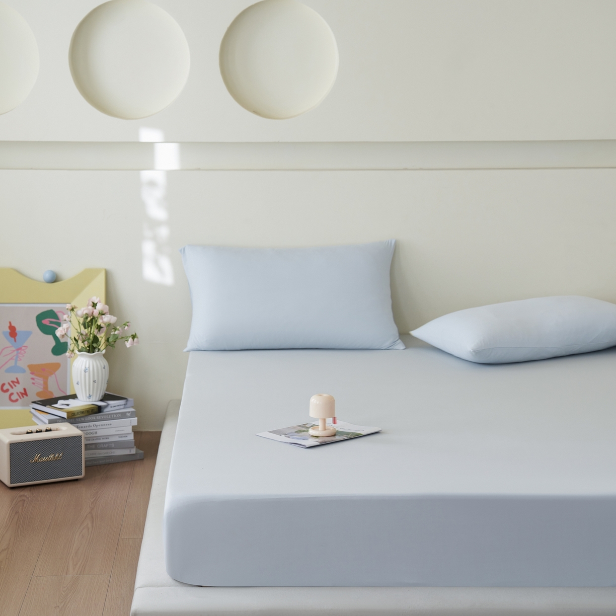 91家纺网 家纺一手货源 找家纺 亿梵家居 2026新款A类锦氨凉感床笠某姆同款冰皮纯色床笠全包围三件套 轻奢灰