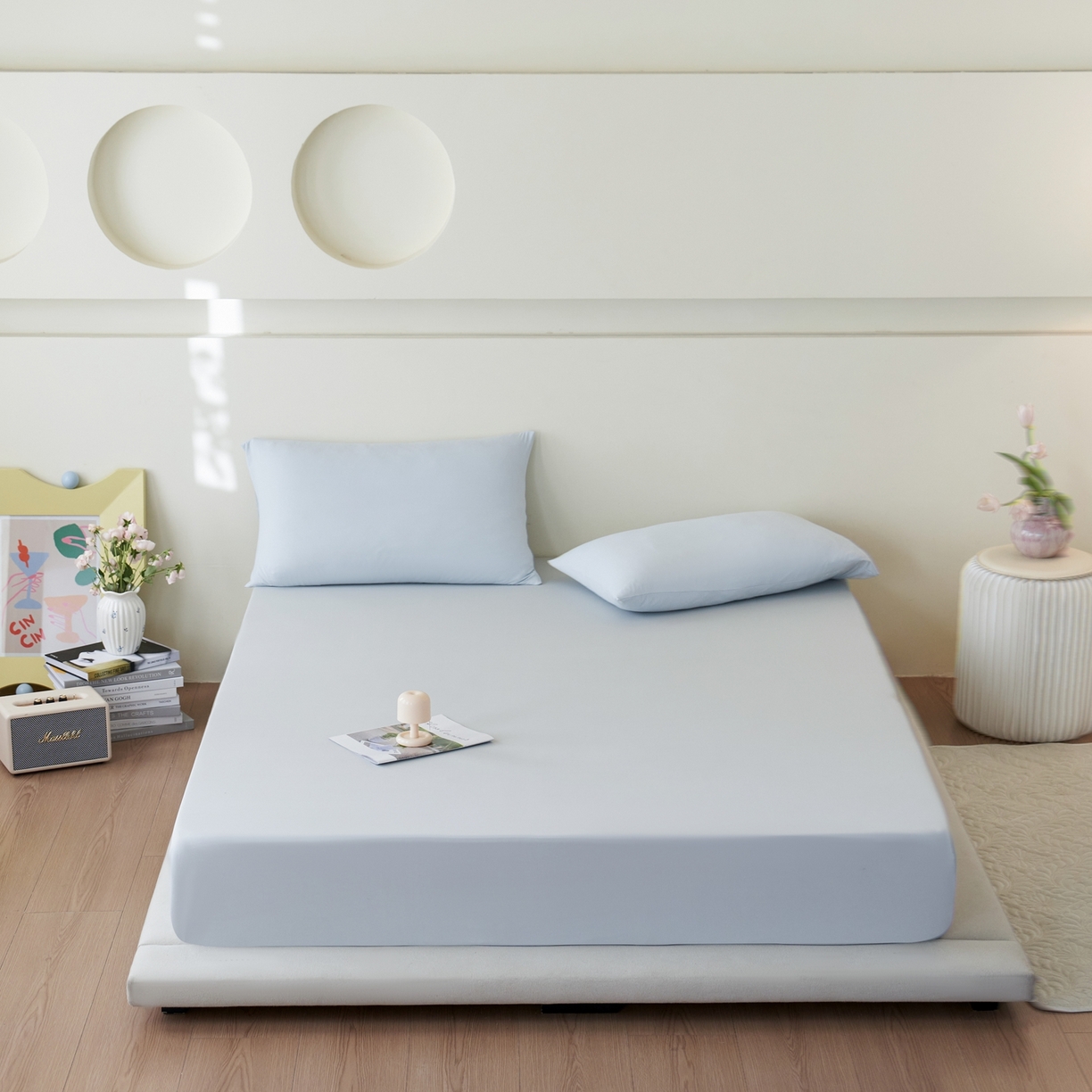 91家纺网 家纺一手货源 找家纺 亿梵家居 2026新款A类锦氨凉感床笠某姆同款冰皮纯色床笠全包围三件套 轻奢灰