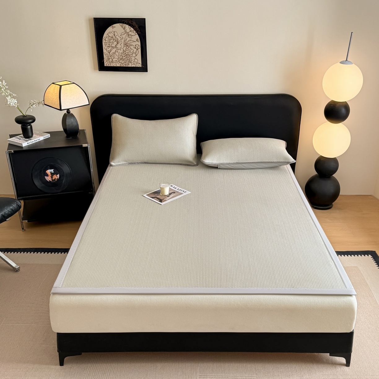 91家纺网 家纺一手货源 找家纺 欧邦 2026新款PE中分子提花冰豆豆床笠凉席 蜂巢-卡其-凉席款