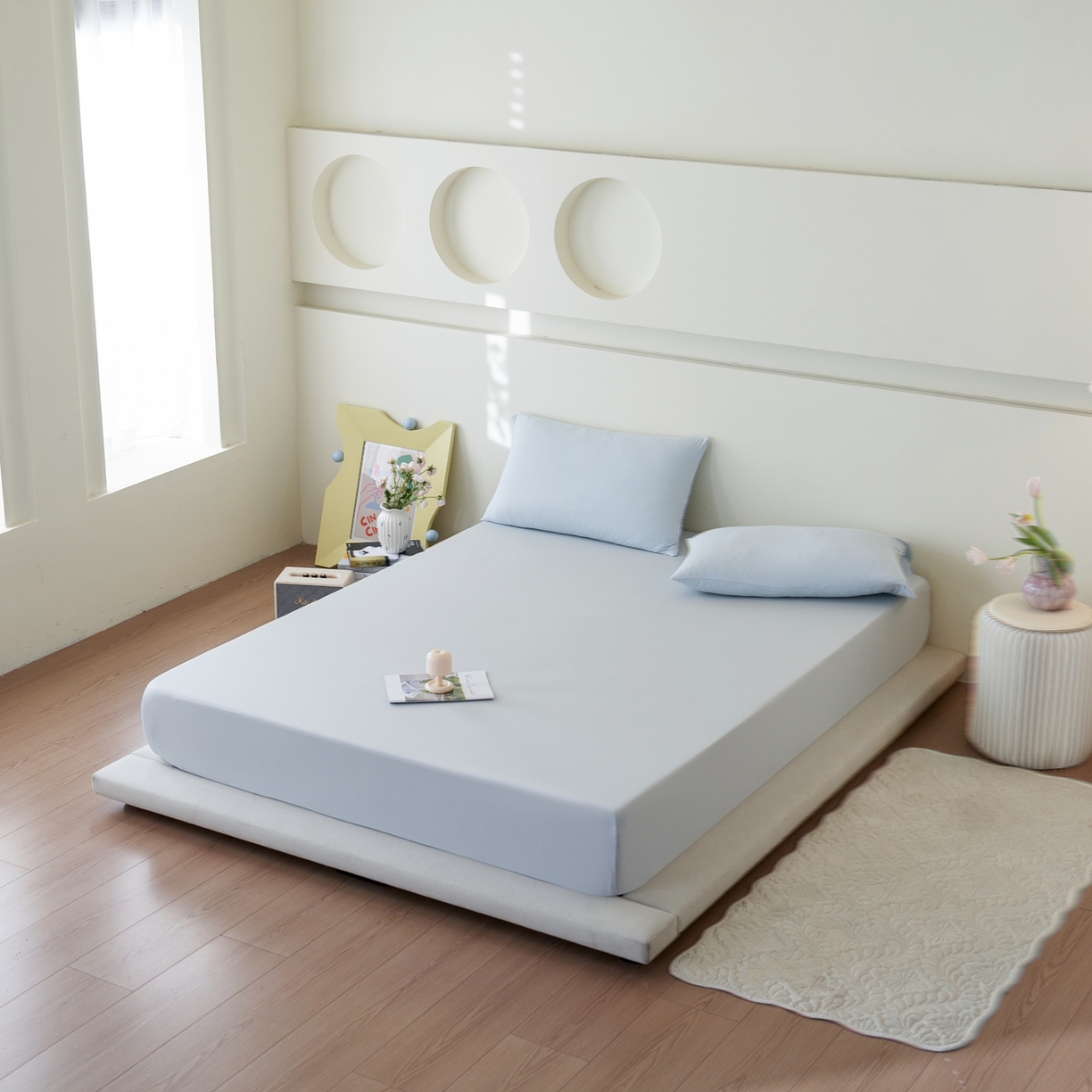 91家纺网 家纺一手货源 找家纺 亿梵家居 2026新款A类锦氨凉感床笠某姆同款冰皮纯色床笠全包围三件套 轻奢灰