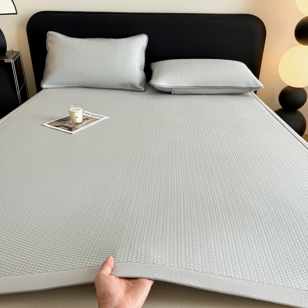 欧邦 2026新款PE中分子提花冰豆豆床笠凉席 蜂巢-浅灰-凉席款