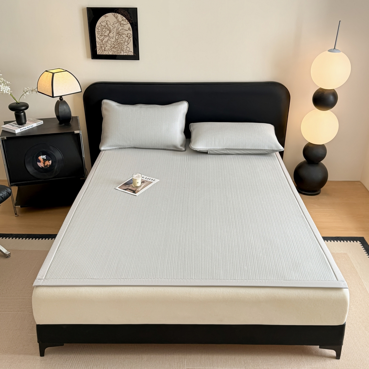 91家纺网 家纺一手货源 找家纺 欧邦 2026新款PE中分子提花冰豆豆床笠凉席 蜂巢-浅灰-凉席款