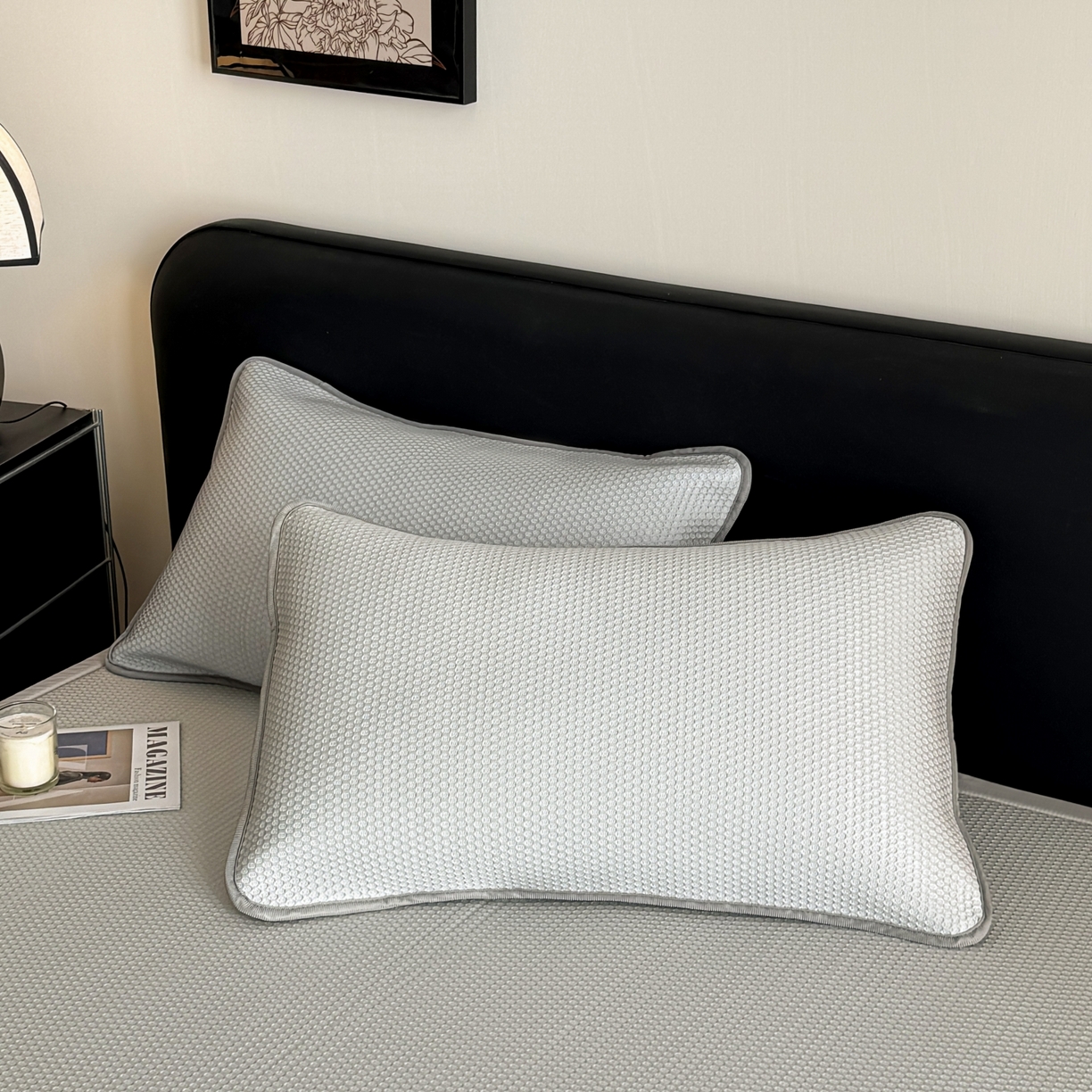 91家纺网 家纺一手货源 找家纺 欧邦 2026新款PE中分子提花冰豆豆床笠凉席 蜂巢-浅灰-凉席款