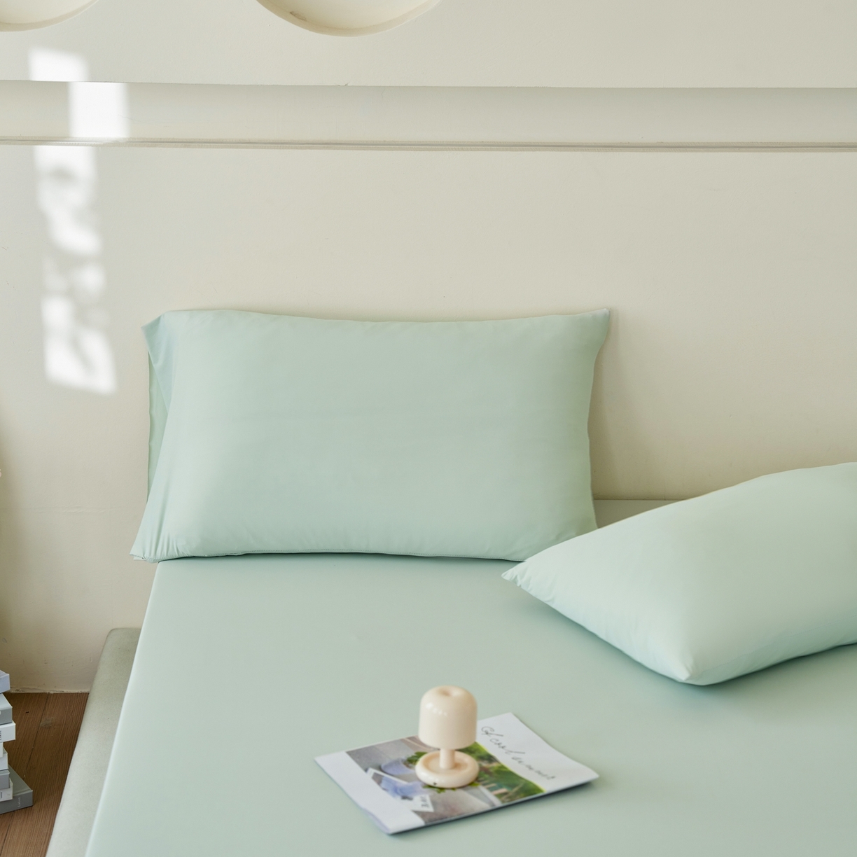 91家纺网 家纺一手货源 找家纺 亿梵家居 2026新款A类锦氨凉感床笠某姆同款冰皮纯色床笠全包围三件套 星辰绿