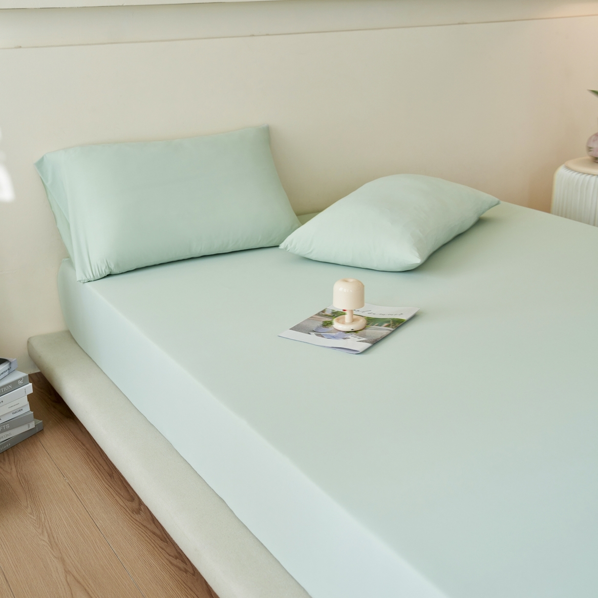 91家纺网 家纺一手货源 找家纺 亿梵家居 2026新款A类锦氨凉感床笠某姆同款冰皮纯色床笠全包围三件套 星辰绿