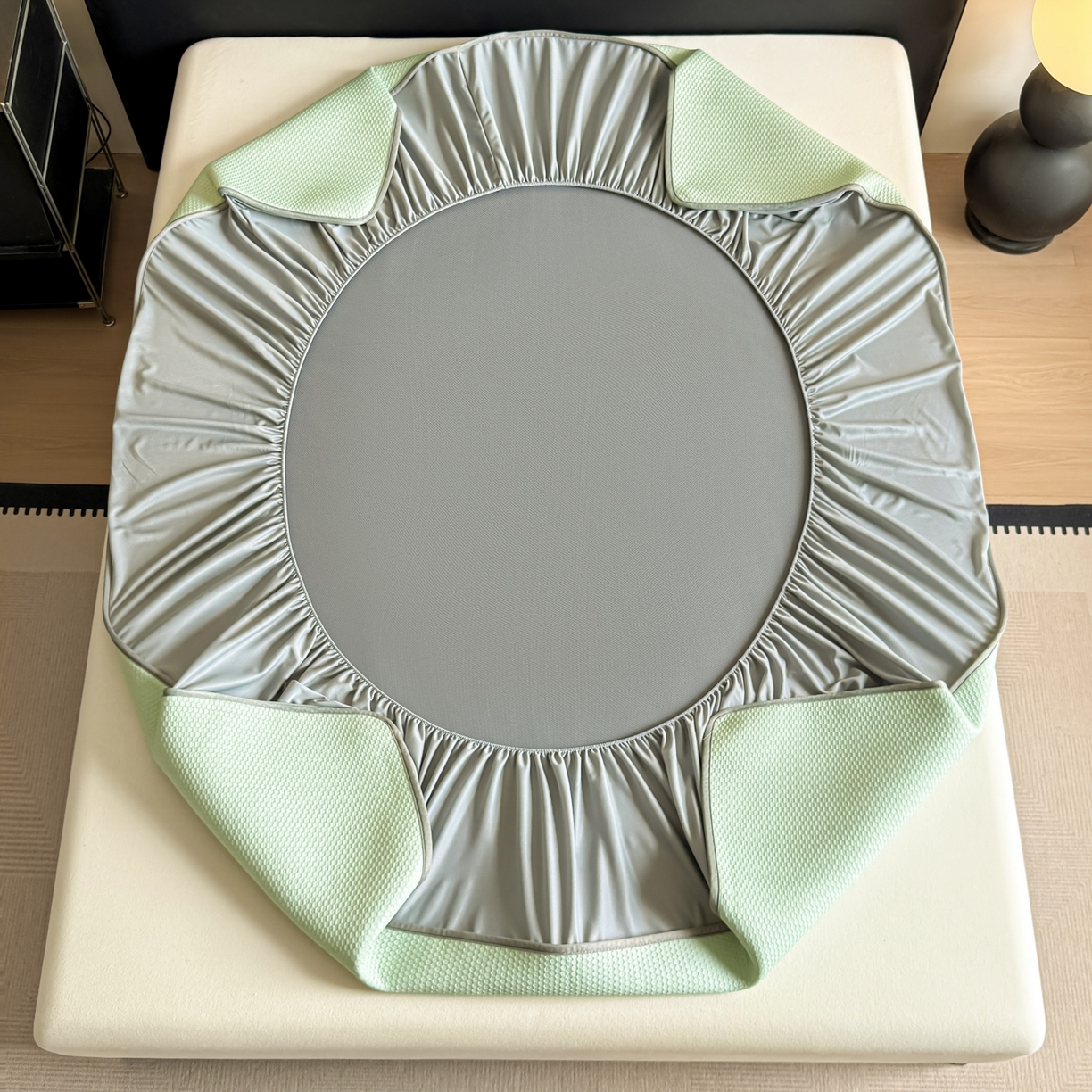 91家纺网 家纺一手货源 找家纺 欧邦 2026新款PE中分子提花冰豆豆床笠凉席 蜂巢-草绿-床笠款