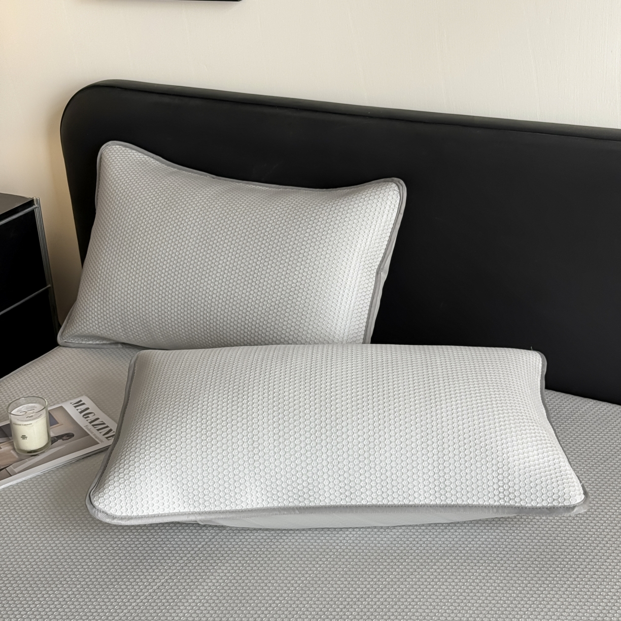 91家纺网 家纺一手货源 找家纺 欧邦 2026新款PE中分子提花冰豆豆床笠凉席 蜂巢-浅灰-床笠款