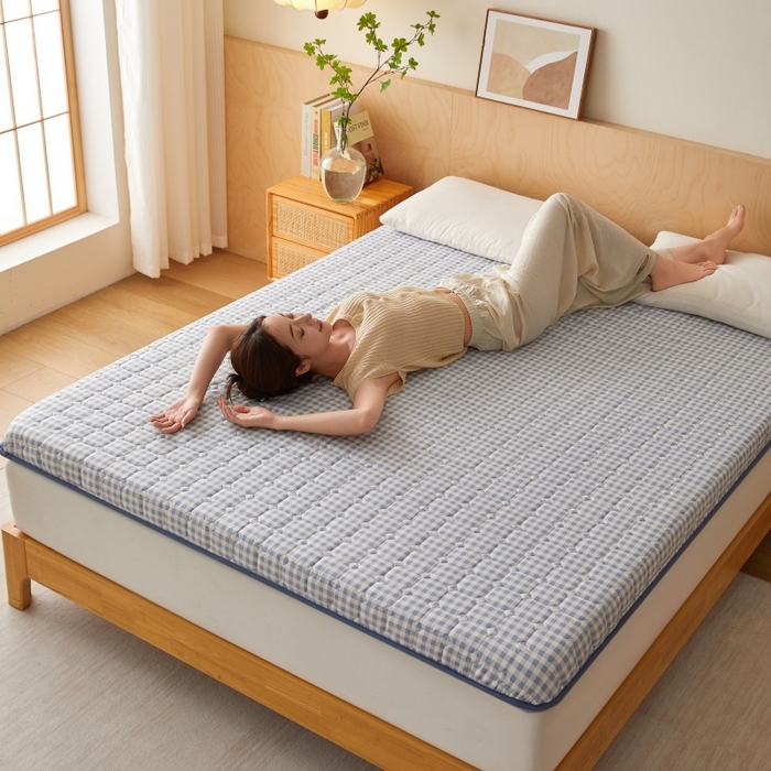 91家纺网 家纺一手货源 找家纺 畅畅家纺 2026新款棉花抗压棉床垫5公分8公分 蓝小格